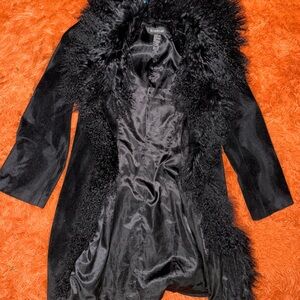 Bebe Black suede coat with Elegant fur Design